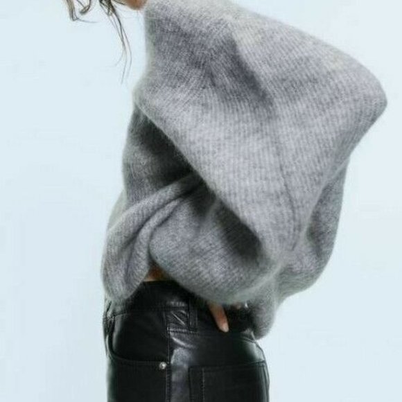 Zara Womens Oversized Sweater S Gray Mohair Wool - Picture 11 of 11